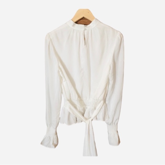 NEW Tularosa Rein Blouse Long Sleeve Smocked Tie Waist in Ivory XS - Picture 5 of 9